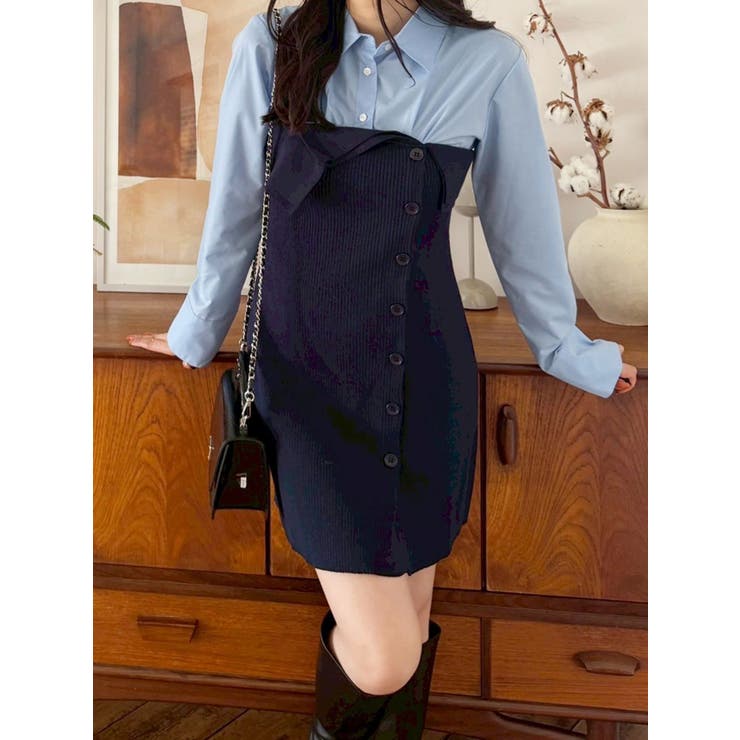 【WEB限定カラーあり】シャツレイヤード風ニットドッキングミニワンピース | MERCURYDUO | 詳細画像17 