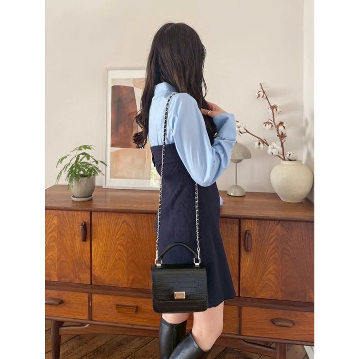 【WEB限定カラーあり】シャツレイヤード風ニットドッキングミニワンピース | MERCURYDUO | 詳細画像18 