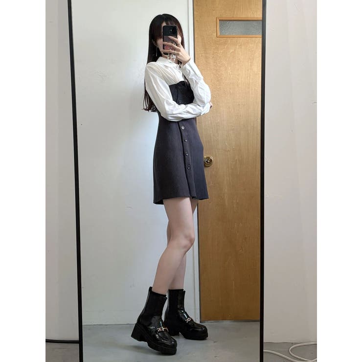 【WEB限定カラーあり】シャツレイヤード風ニットドッキングミニワンピース | MERCURYDUO | 詳細画像20 