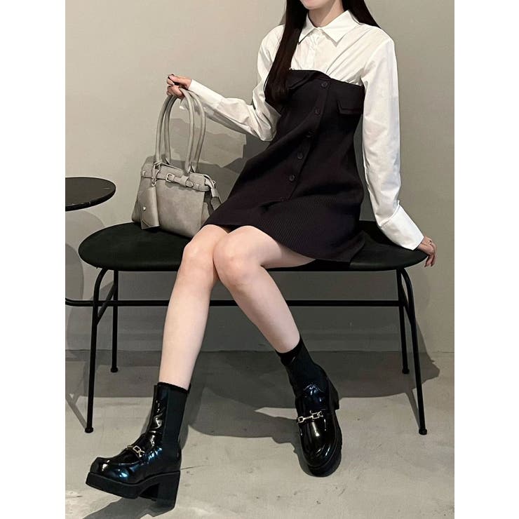 【WEB限定カラーあり】シャツレイヤード風ニットドッキングミニワンピース | MERCURYDUO | 詳細画像21 