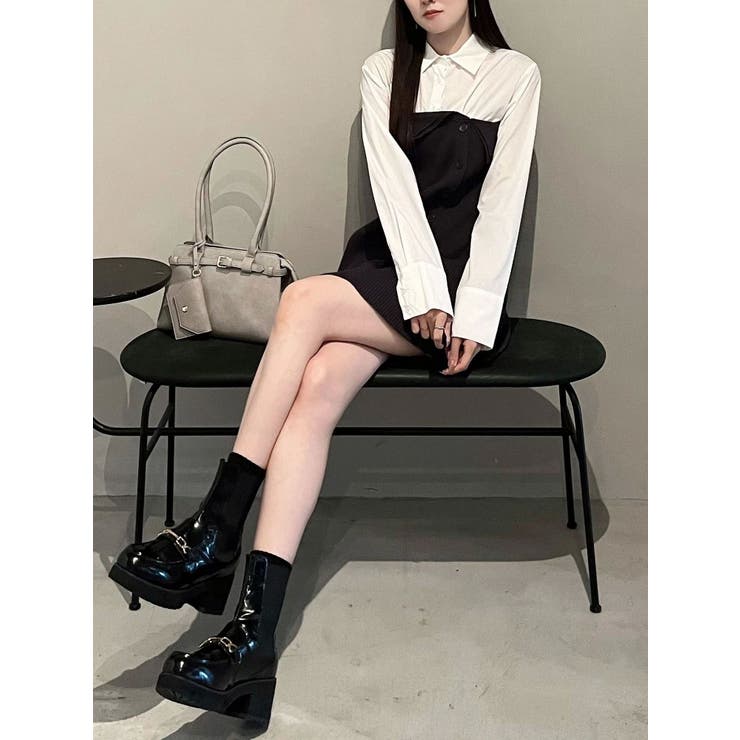 【WEB限定カラーあり】シャツレイヤード風ニットドッキングミニワンピース | MERCURYDUO | 詳細画像23 