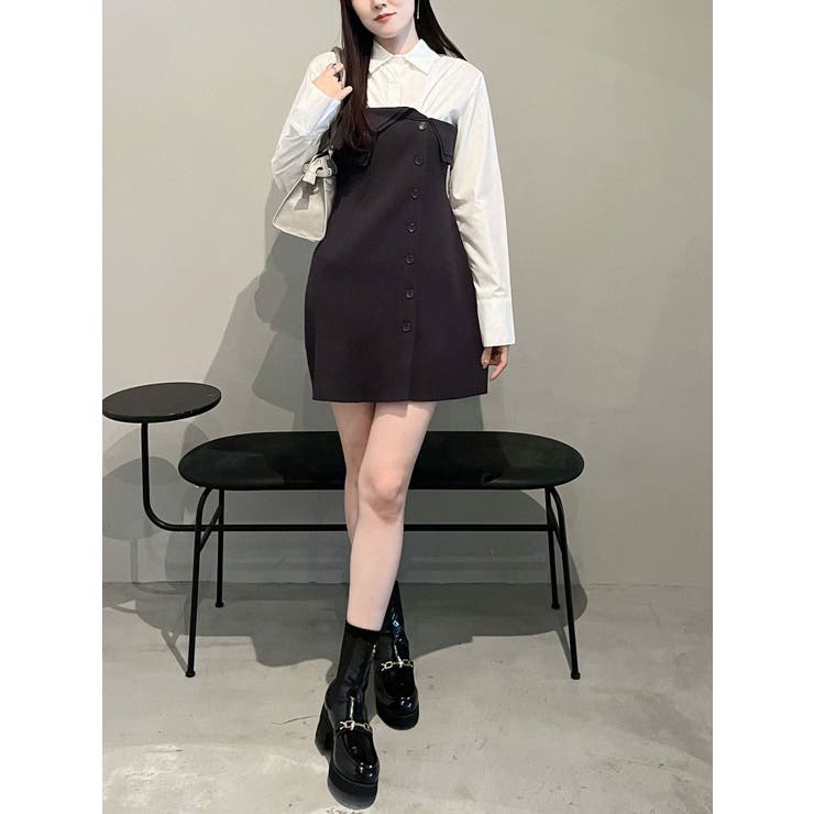 【WEB限定カラーあり】シャツレイヤード風ニットドッキングミニワンピース | MERCURYDUO | 詳細画像24 