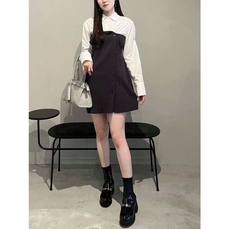 【WEB限定カラーあり】シャツレイヤード風ニットドッキングミニワンピース | MERCURYDUO | 詳細画像25 