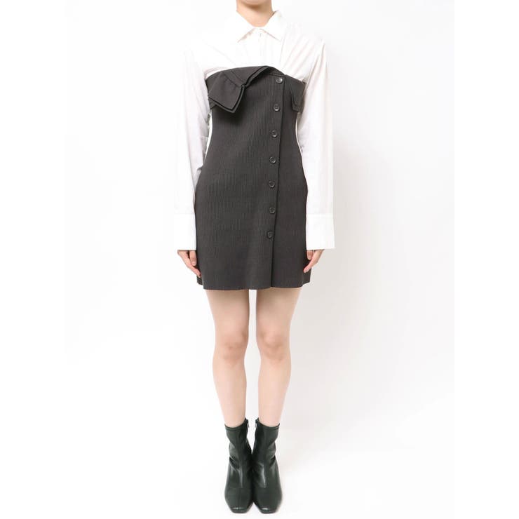 【WEB限定カラーあり】シャツレイヤード風ニットドッキングミニワンピース | MERCURYDUO | 詳細画像44 