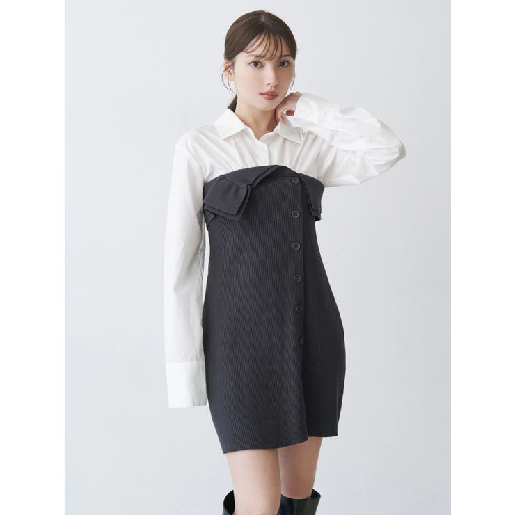 【WEB限定カラーあり】シャツレイヤード風ニットドッキングミニワンピース | MERCURYDUO | 詳細画像6 