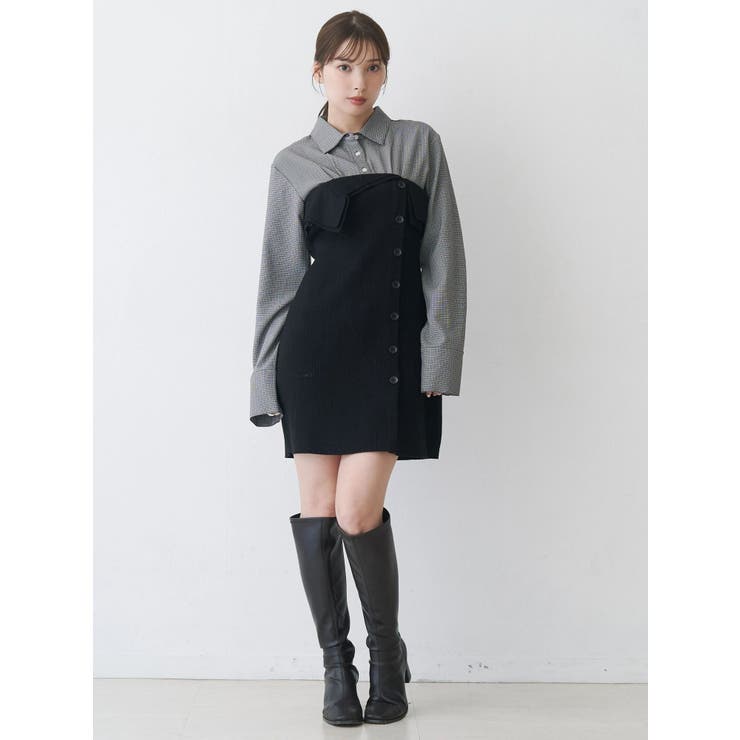 【WEB限定カラーあり】シャツレイヤード風ニットドッキングミニワンピース | MERCURYDUO | 詳細画像8 