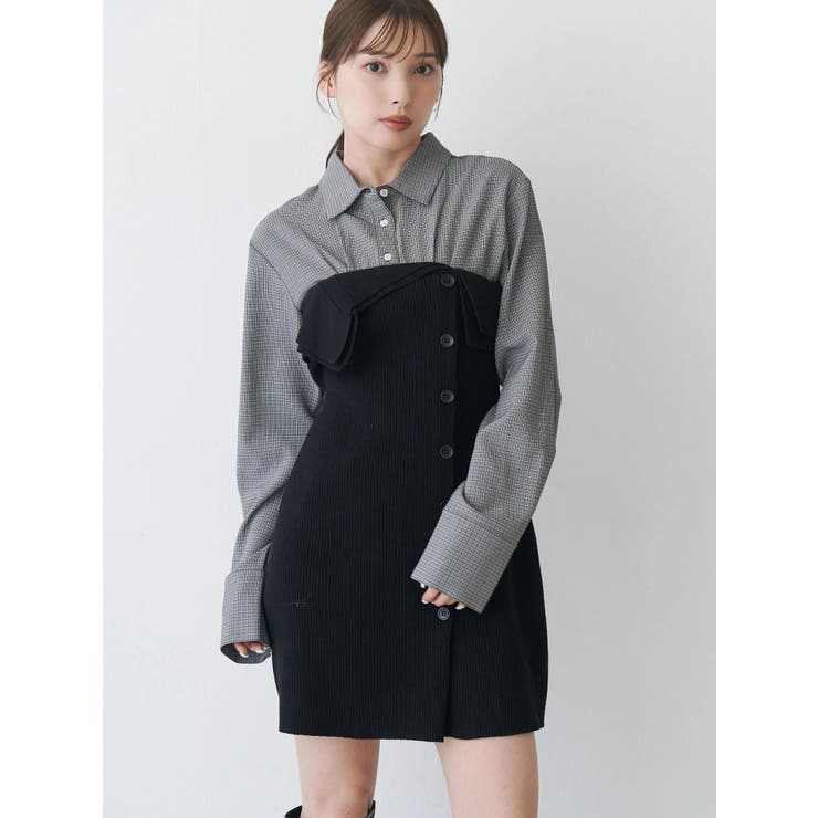 ミックス | 【WEB限定カラーあり】シャツレイヤード風ニットドッキングミニワンピース | MERCURYDUO