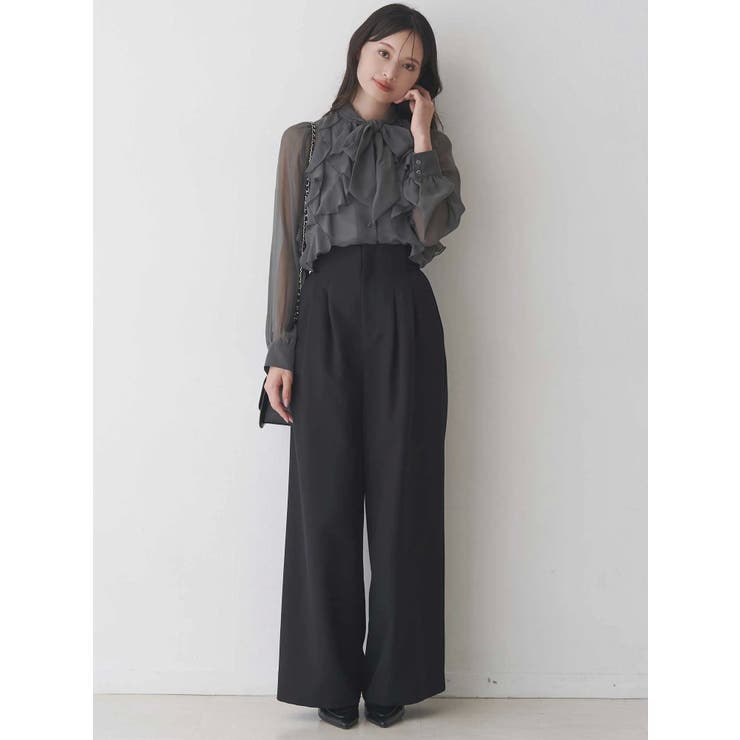 シフォンラッフルフリルボウタイブラウス[品番：MKSW0065649 