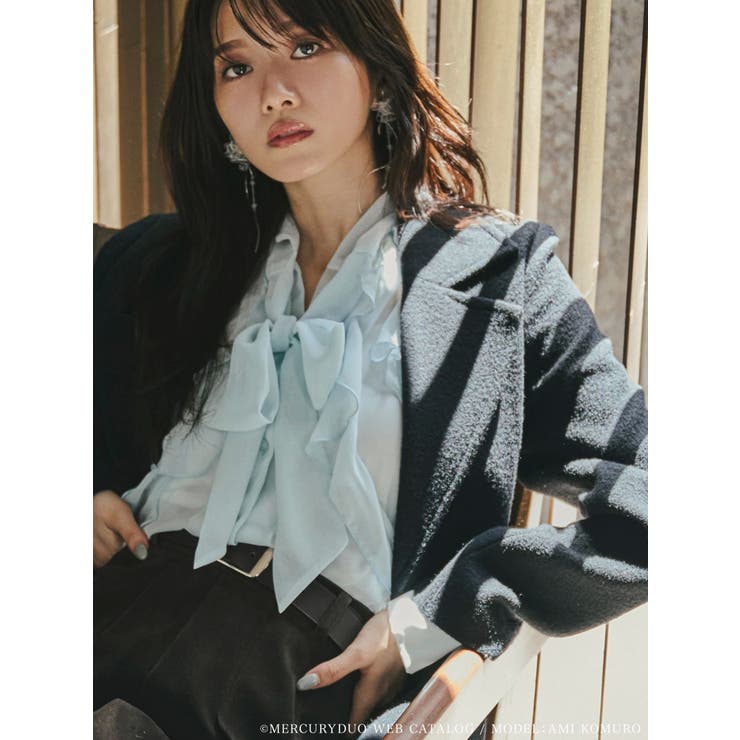 シフォンラッフルフリルボウタイブラウス[品番：MKSW0065649 