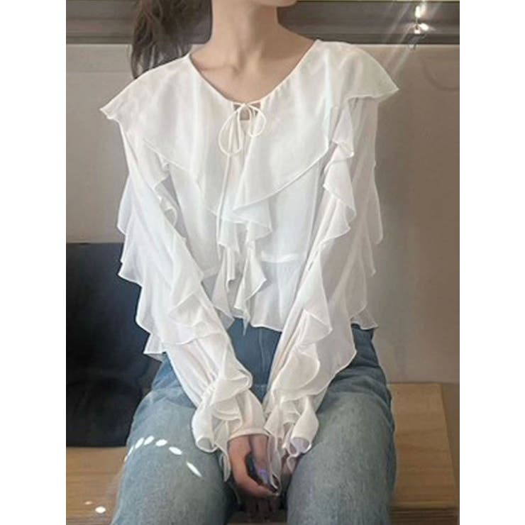 オフホワイト | シフォンラッフルブラウス | MERCURYDUO