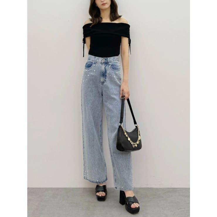 今季 完売品 MERCURYDUO マーキュリーデュオ パールデニムパンツ S MERCURYDUO ジーンズ デニム デニムパンツ パールデニムパンツ