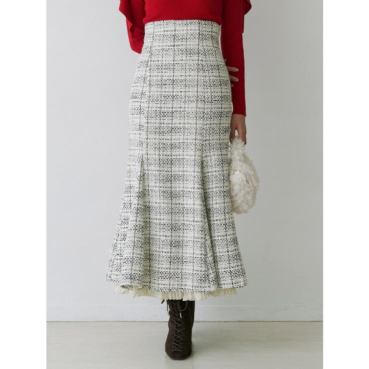 新品 MERCURYDUO オリジナルツイードスソプリーツマーメイドスカート MERCURYDUO スカート オリジナルツイード裾プリーツマーメイドスカート