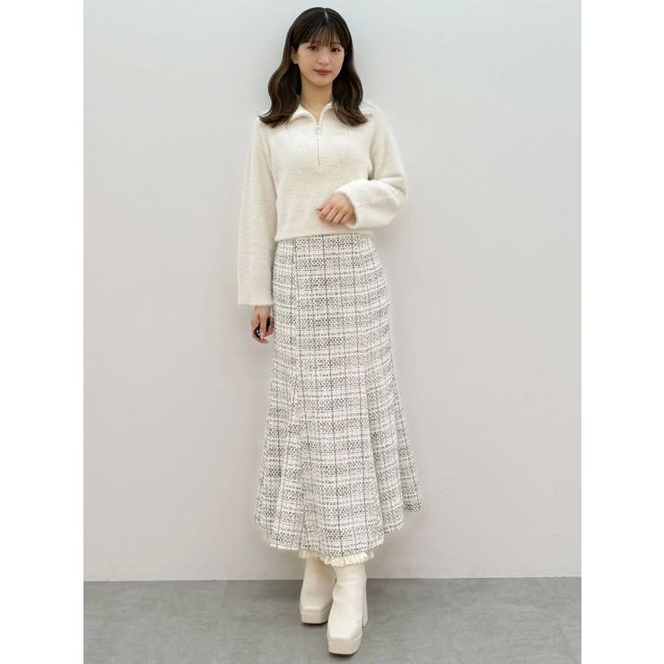 MERCURYDUO マーキュリーデュオ ツイード マーメイドスカート ホワイト マーキュリーデュオ MERCURYDUO 異素材ツイードマーメイドフレア