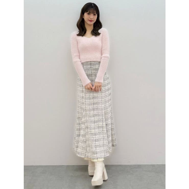 MERCURYDUO マーキュリーデュオ ツイード マーメイドスカート ホワイト マーキュリーデュオ MERCURYDUO 異素材ツイードマーメイドフレア