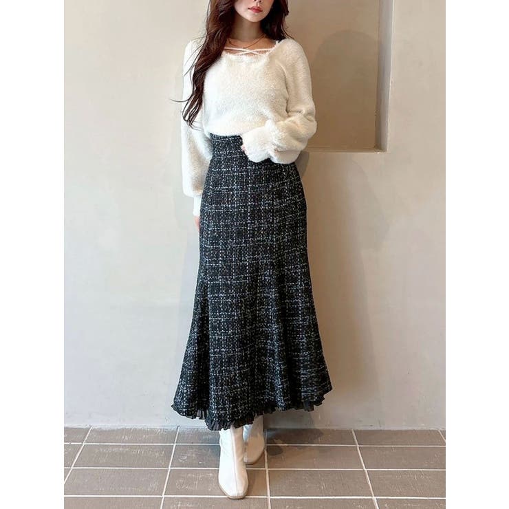新品 MERCURYDUO オリジナルツイードスソプリーツマーメイドスカート MERCURYDUO スカート オリジナルツイードスソプリーツマーメイド