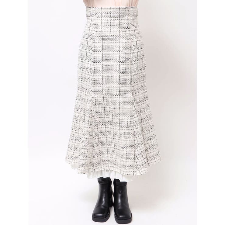 MERCURYDUO マーキュリーデュオ ツイード マーメイドスカート ホワイト マーキュリーデュオ MERCURYDUO 【セットアップ着用可】ツイードミニ