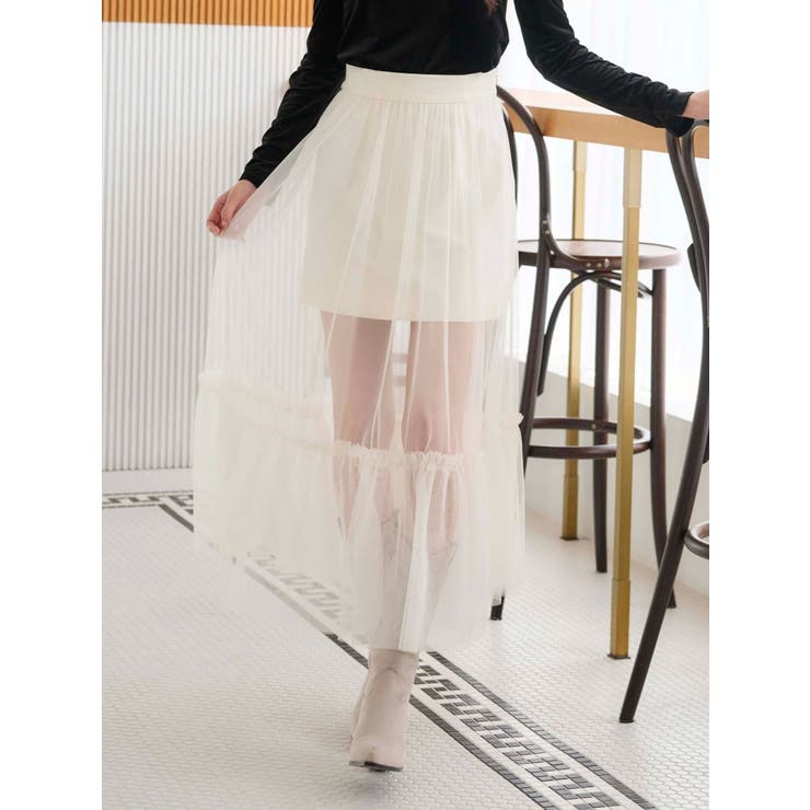 オフホワイト | チュールティアードスカート | MERCURYDUO