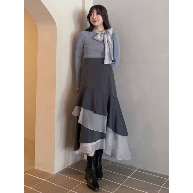 異素材使いティアードスカート[品番：MKSW0066755]｜MERCURYDUO