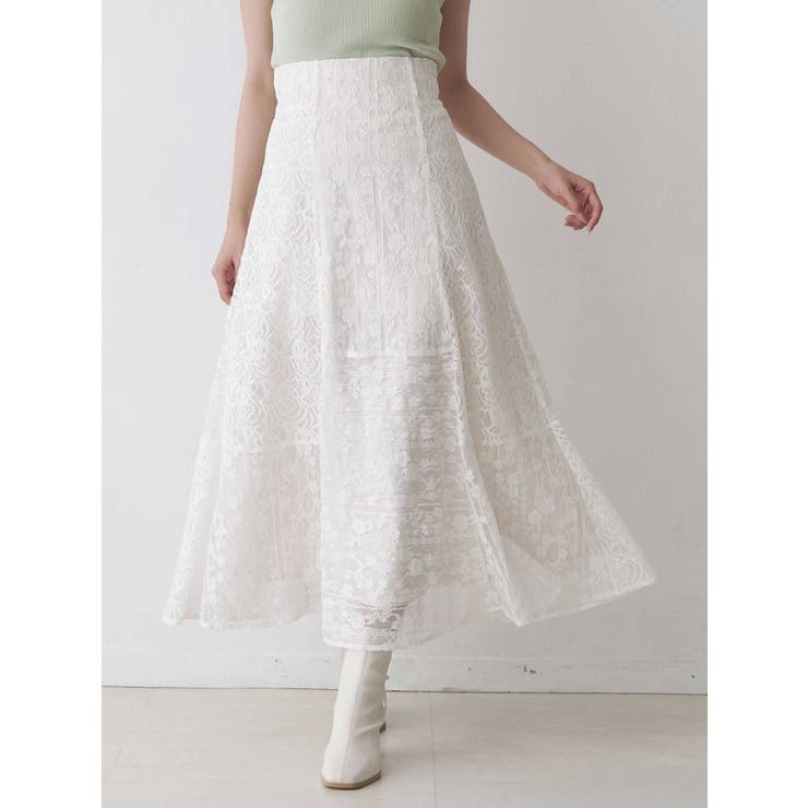 レースパッチワークフレアスカート | MERCURYDUO | 詳細画像1 