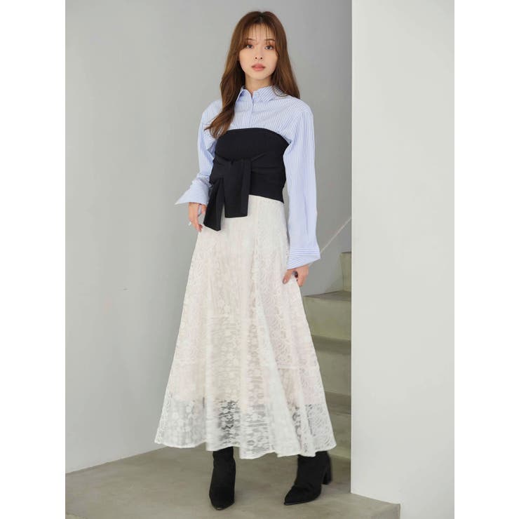 レースパッチワークフレアスカート | MERCURYDUO | 詳細画像7 