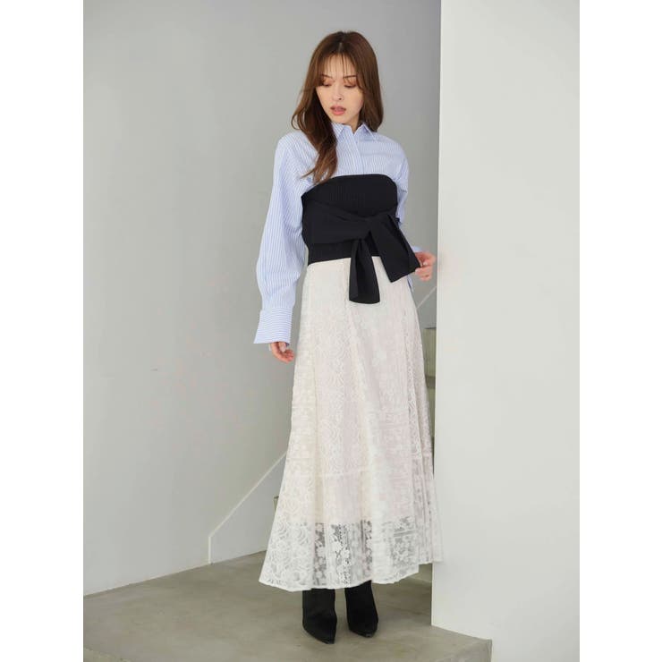 レースパッチワークフレアスカート | MERCURYDUO | 詳細画像8 