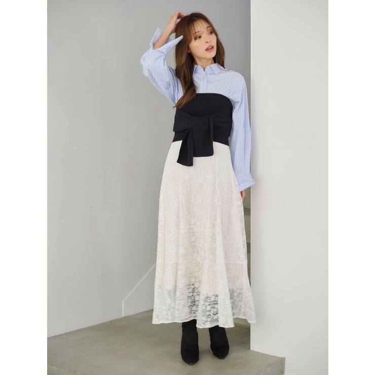レースパッチワークフレアスカート | MERCURYDUO | 詳細画像9 