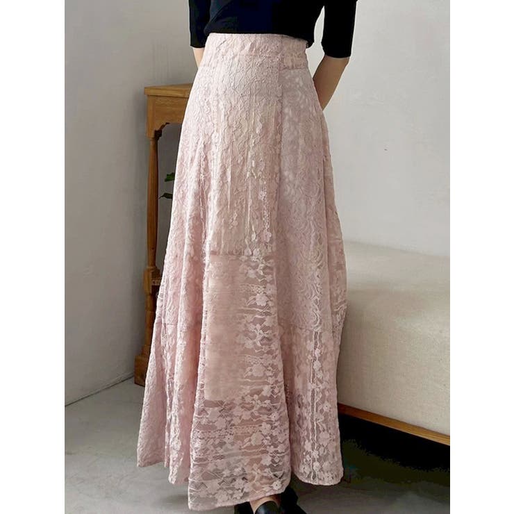 ピンク | レースパッチワークフレアスカート | MERCURYDUO