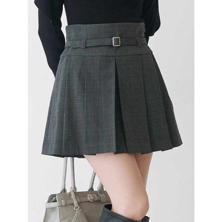 ベルト付きチェックプリーツミニスカパン | MERCURYDUO | 詳細画像1 