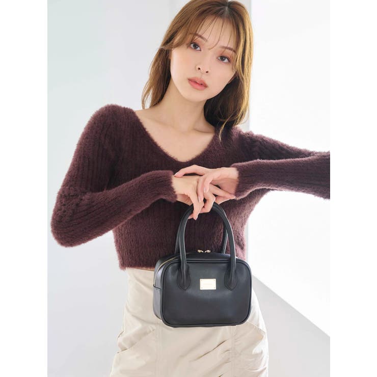 ブラウン | ミニシャギーVネッククロップドニット | MERCURYDUO