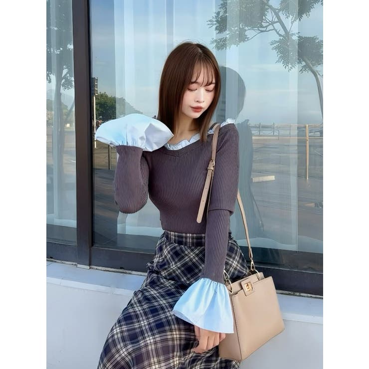 異素材フリルオフショルリブニット | MERCURYDUO | 詳細画像11 