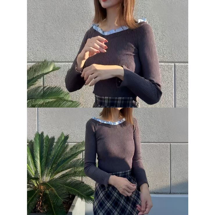 異素材フリルオフショルリブニット | MERCURYDUO | 詳細画像13 