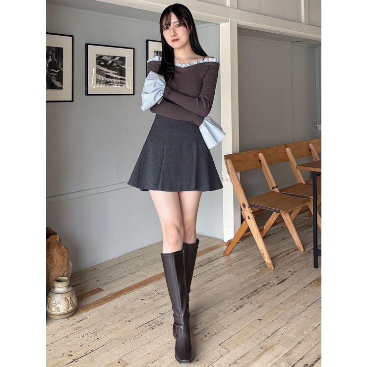 異素材フリルオフショルリブニット[品番：MKSW0066644]｜MERCURYDUO