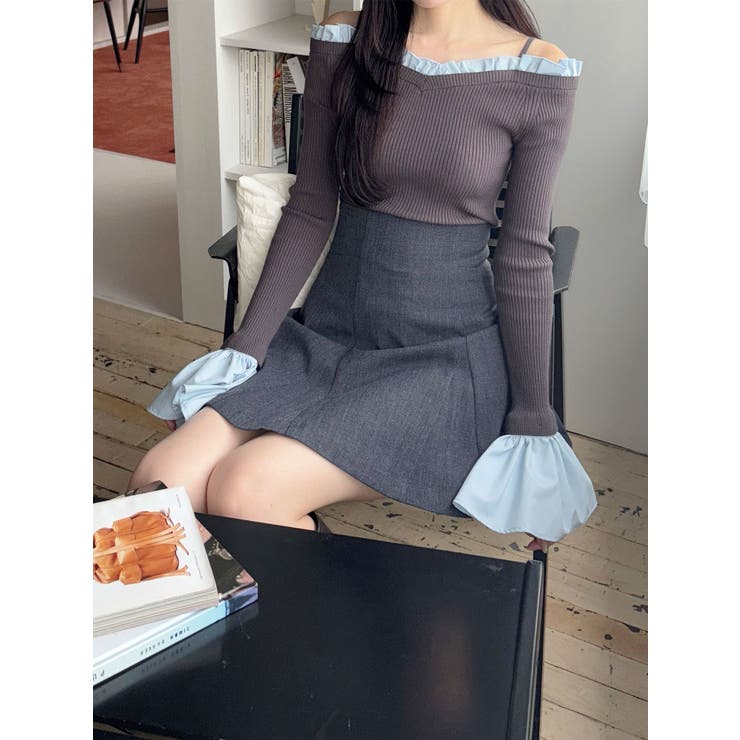 異素材フリルオフショルリブニット | MERCURYDUO | 詳細画像18 