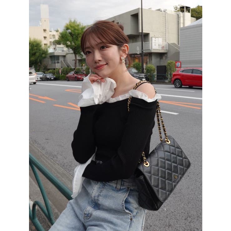 異素材フリルオフショルリブニット | MERCURYDUO | 詳細画像2 