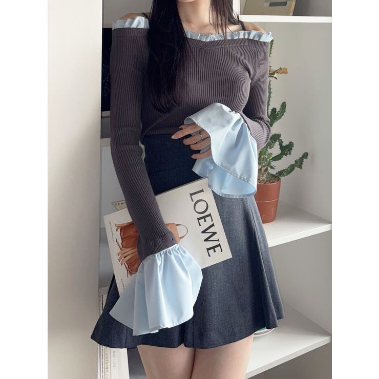 異素材フリルオフショルリブニット | MERCURYDUO | 詳細画像21 