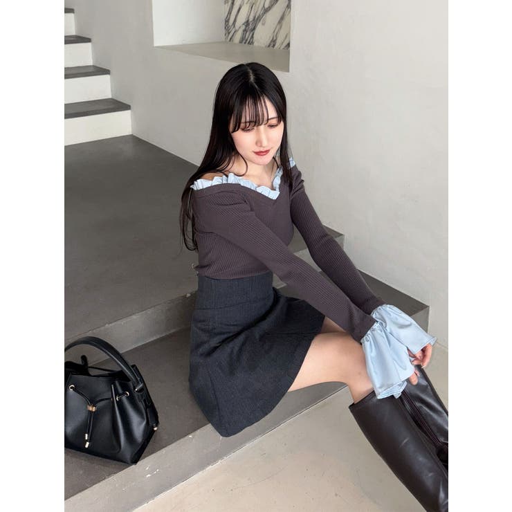 異素材フリルオフショルリブニット | MERCURYDUO | 詳細画像26 