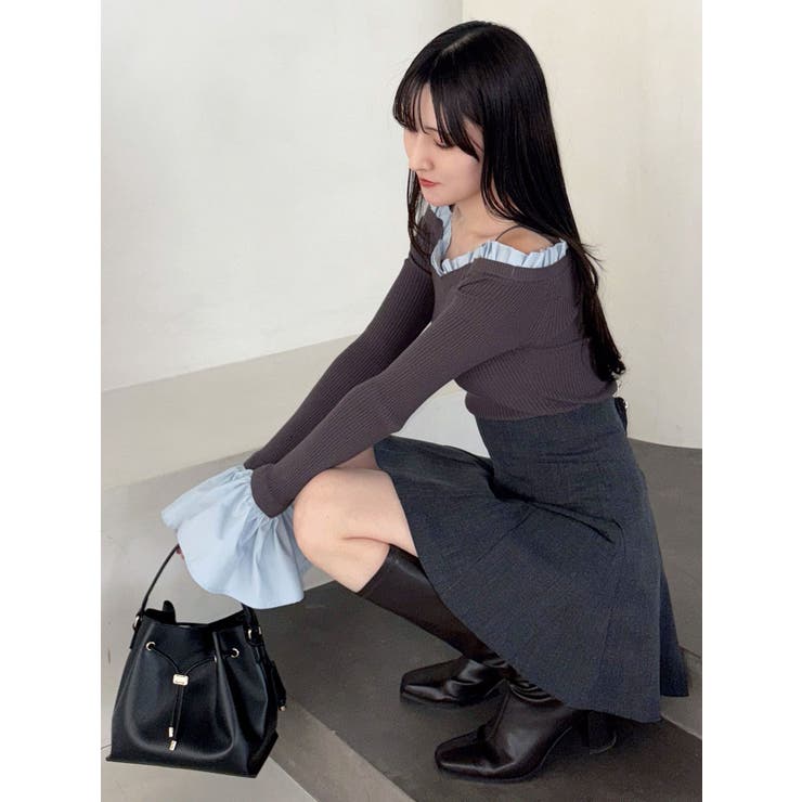 異素材フリルオフショルリブニット[品番：MKSW0066644]｜MERCURYDUO