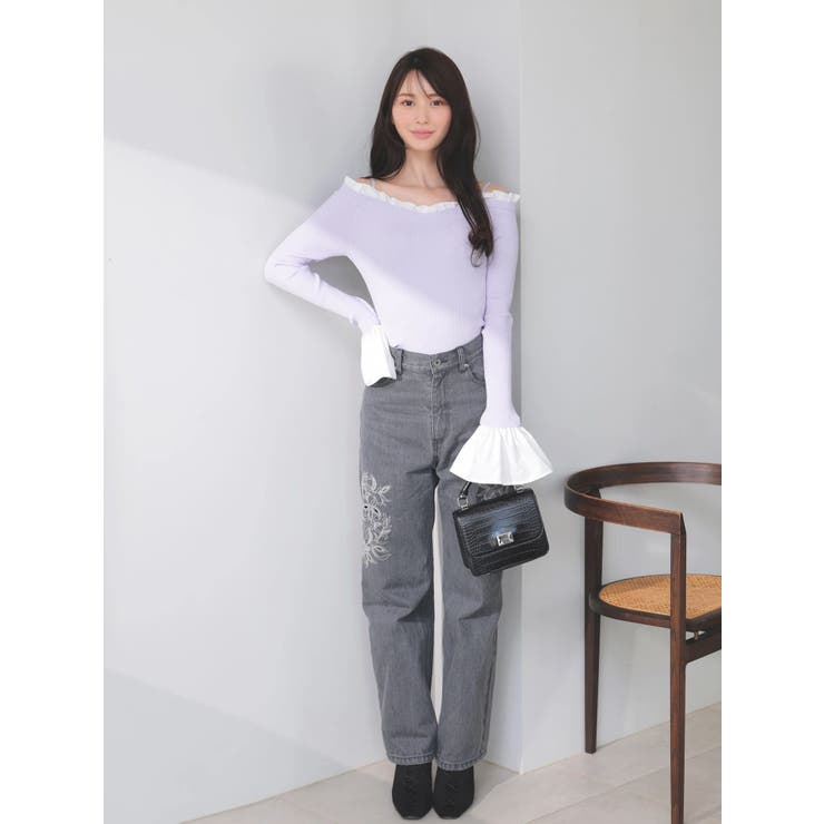 異素材フリルオフショルリブニット | MERCURYDUO | 詳細画像36 