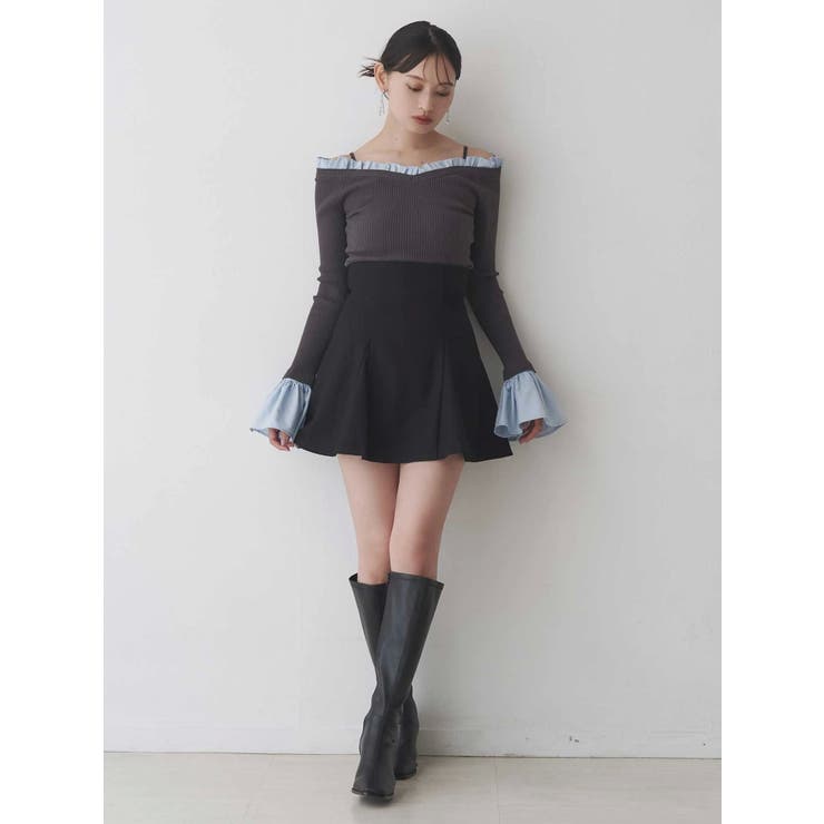 マーキュリーデュオ　異素材フリルオフショルリブニット 異素材フリルオフショルリブニット[品番：MKSW0066644]｜MERCURYDUO