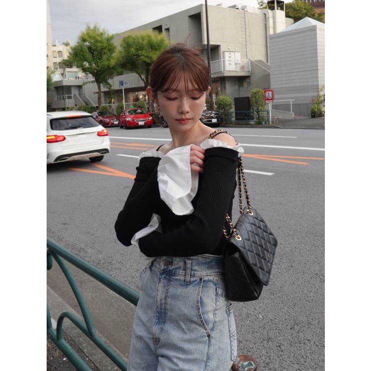 異素材フリルオフショルリブニット | MERCURYDUO | 詳細画像6 