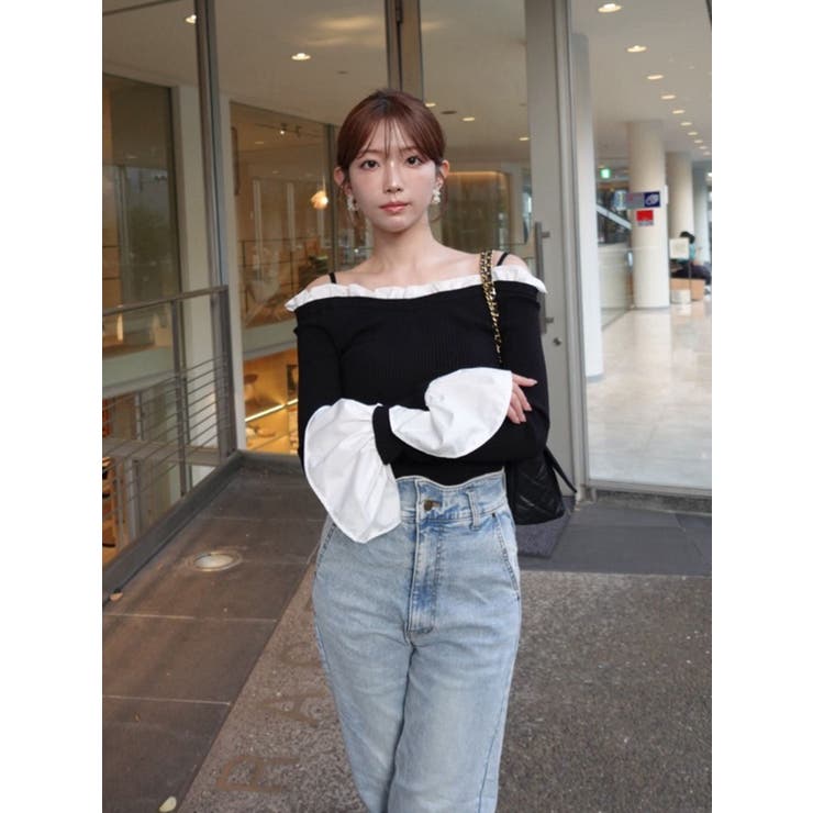 異素材フリルオフショルリブニット | MERCURYDUO | 詳細画像7 