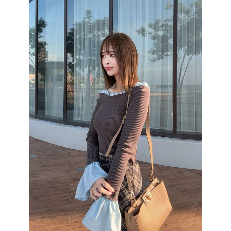 異素材フリルオフショルリブニット | MERCURYDUO | 詳細画像8 