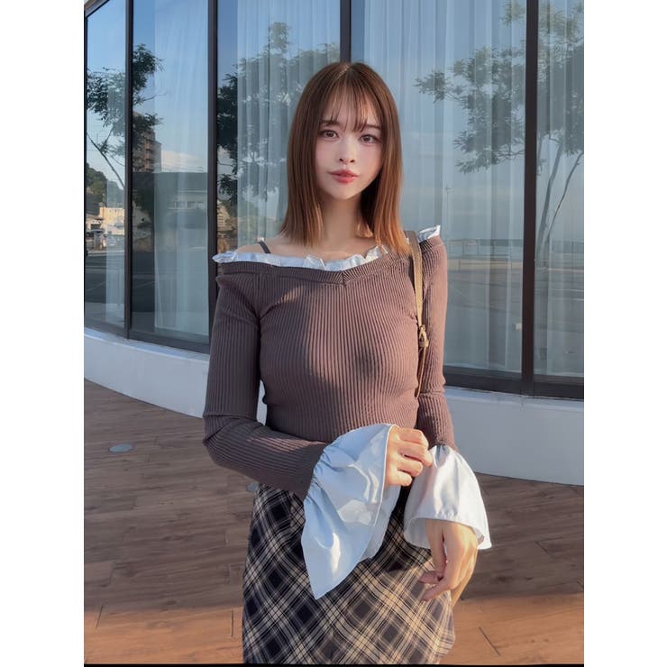 異素材フリルオフショルリブニット | MERCURYDUO | 詳細画像9 