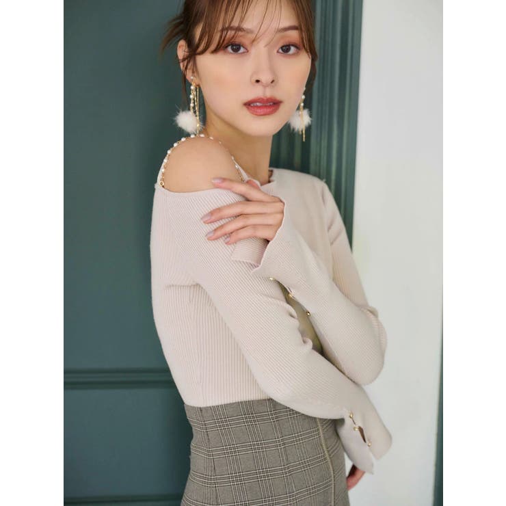 アシメパールチェーンワンショルニット | MERCURYDUO | 詳細画像18 