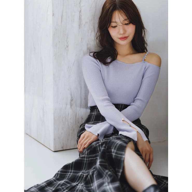 アシメパールチェーンワンショルニット | MERCURYDUO | 詳細画像2 