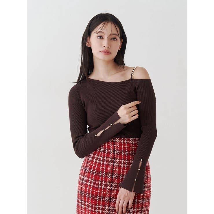 アシメパールチェーンワンショルニット | MERCURYDUO | 詳細画像21 