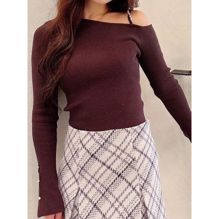 アシメパールチェーンワンショルニット | MERCURYDUO | 詳細画像50 