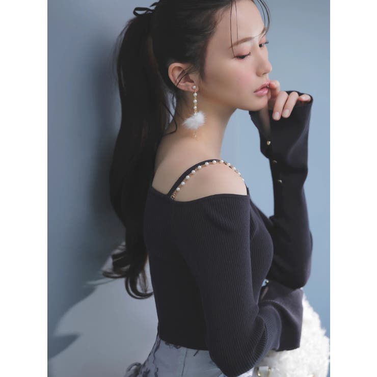 アシメパールチェーンワンショルニット | MERCURYDUO | 詳細画像9 
