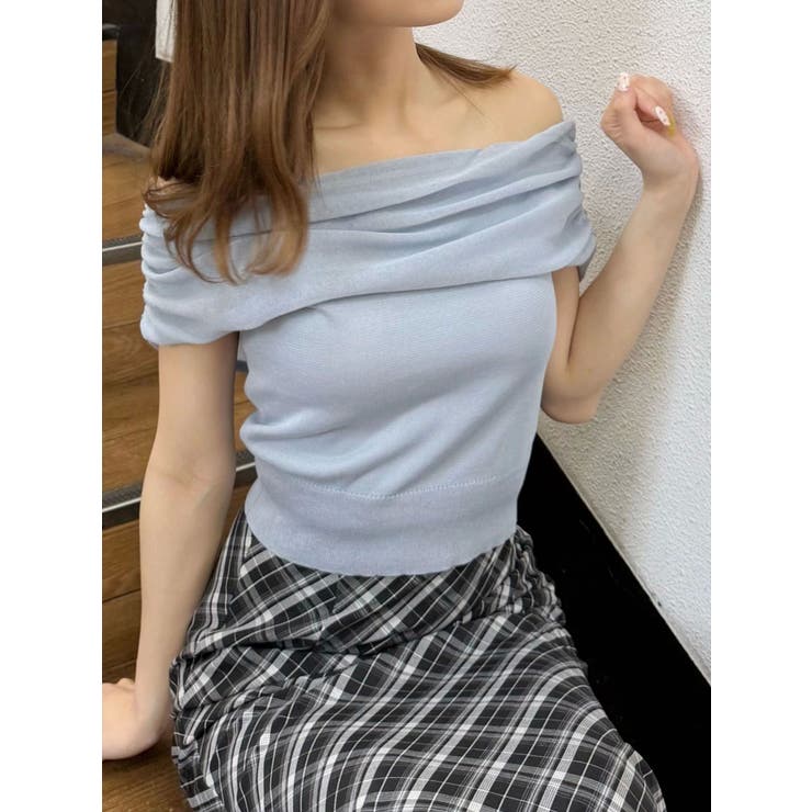 アイスブルー | ドレープオフショルコンパクトニット | MERCURYDUO