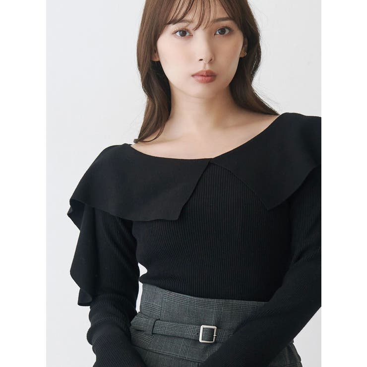 ブラック | ペプラムラッフルコンパクトニット | MERCURYDUO